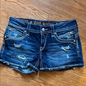 Rock Revival Dark Blue Distressed Jean Shorts